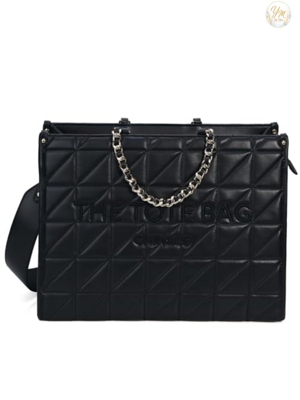 Quilted Faux Leather Laptop Tote Bag Satchel Purse with Detachable Shoulder
